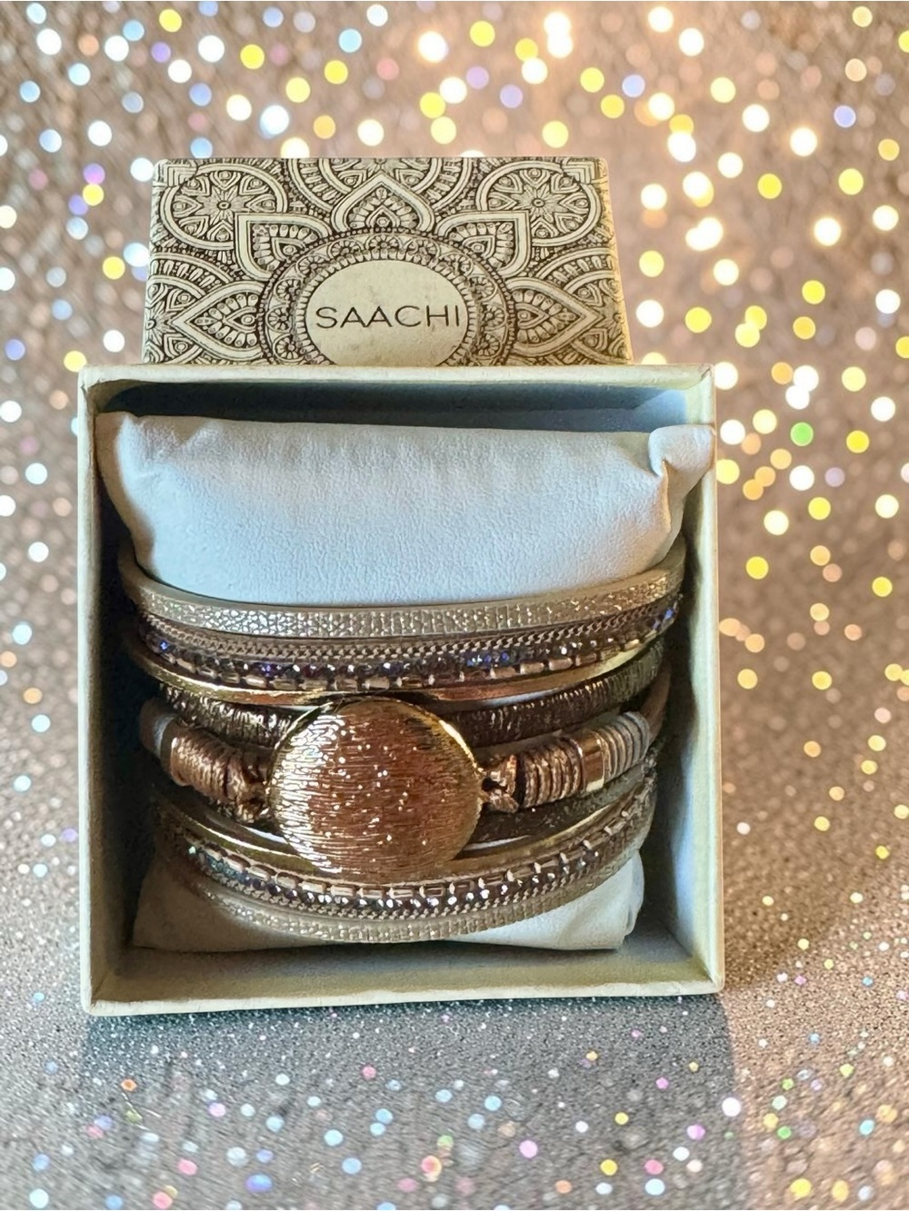 SAACHI Gold Layered Magnetic Wrap Bracelet